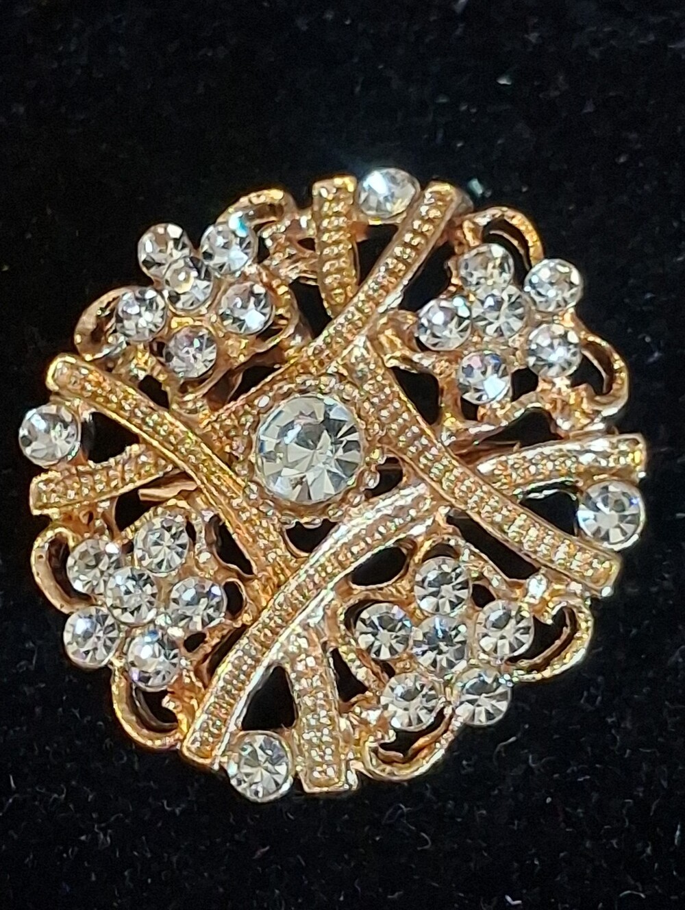 Gold-Tone Crystal Floral Brooch - Sparkling Clear Rhinestones